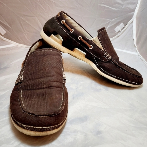 Crocs Beach Line Slip-On Boat Shoe Men's 9 Brown Canvas Rubber Sole Breathable - Picture 2 of 12